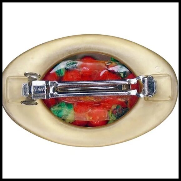 Red Roses Hair Clip Barrette With Rhinestones - Scarf Slide - Choker Clip - Picture 4 of 10